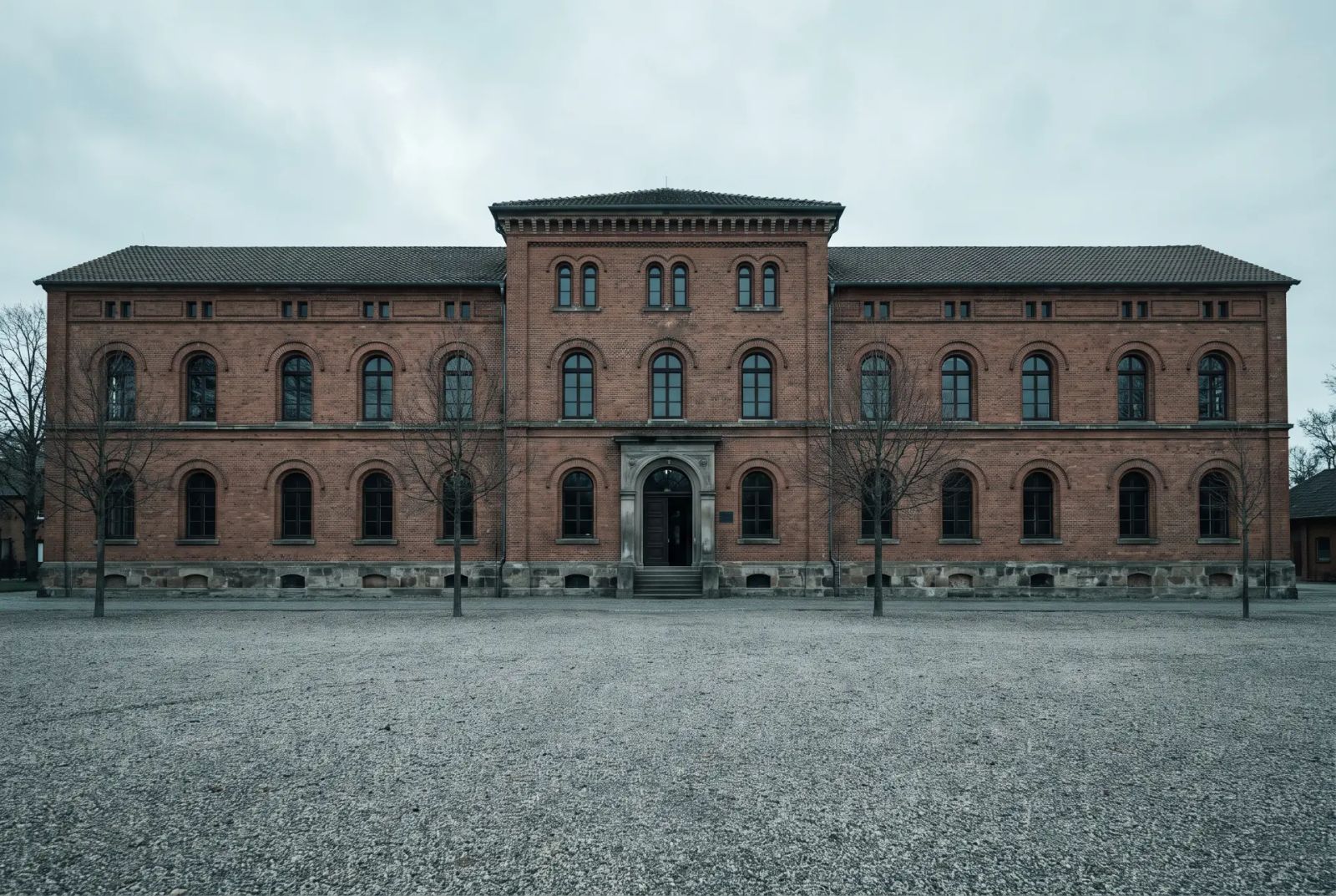 Historisches Kasernengebäude aus rotem Backstein